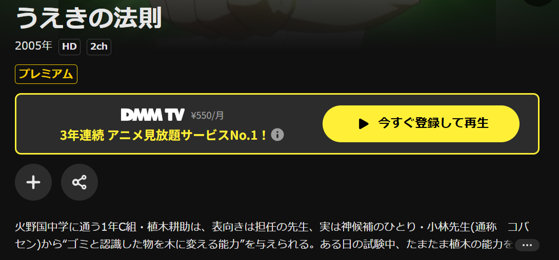 DMM TVのうえきの法則配信画像