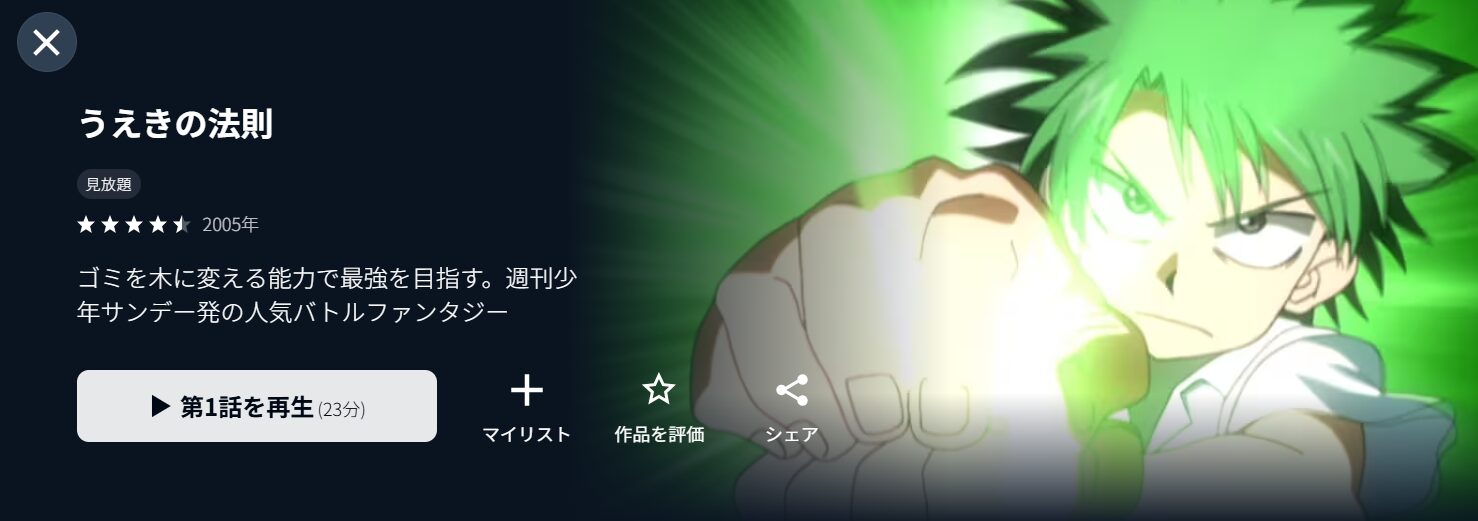 U-NEXTのうえきの法則配信画像