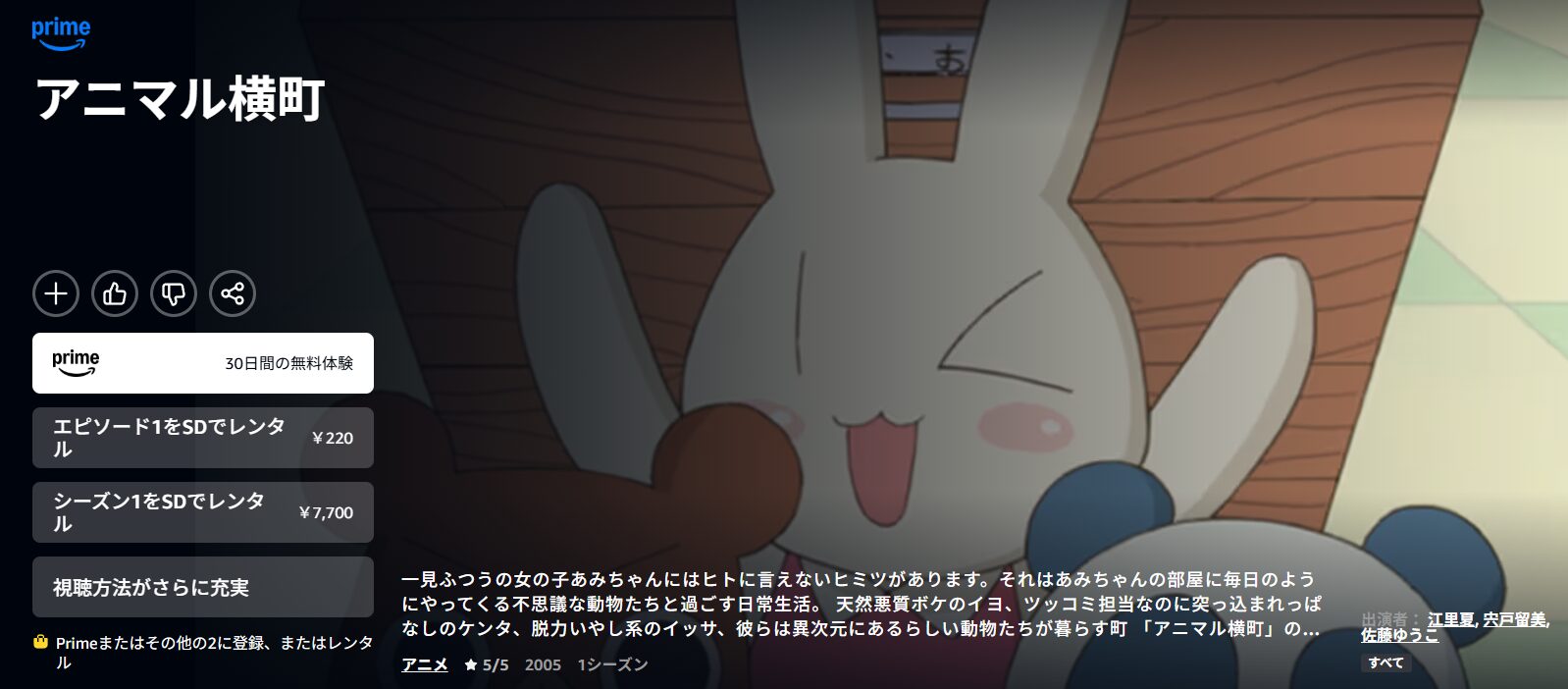 Amazonプライムのアニマル横町配信画像