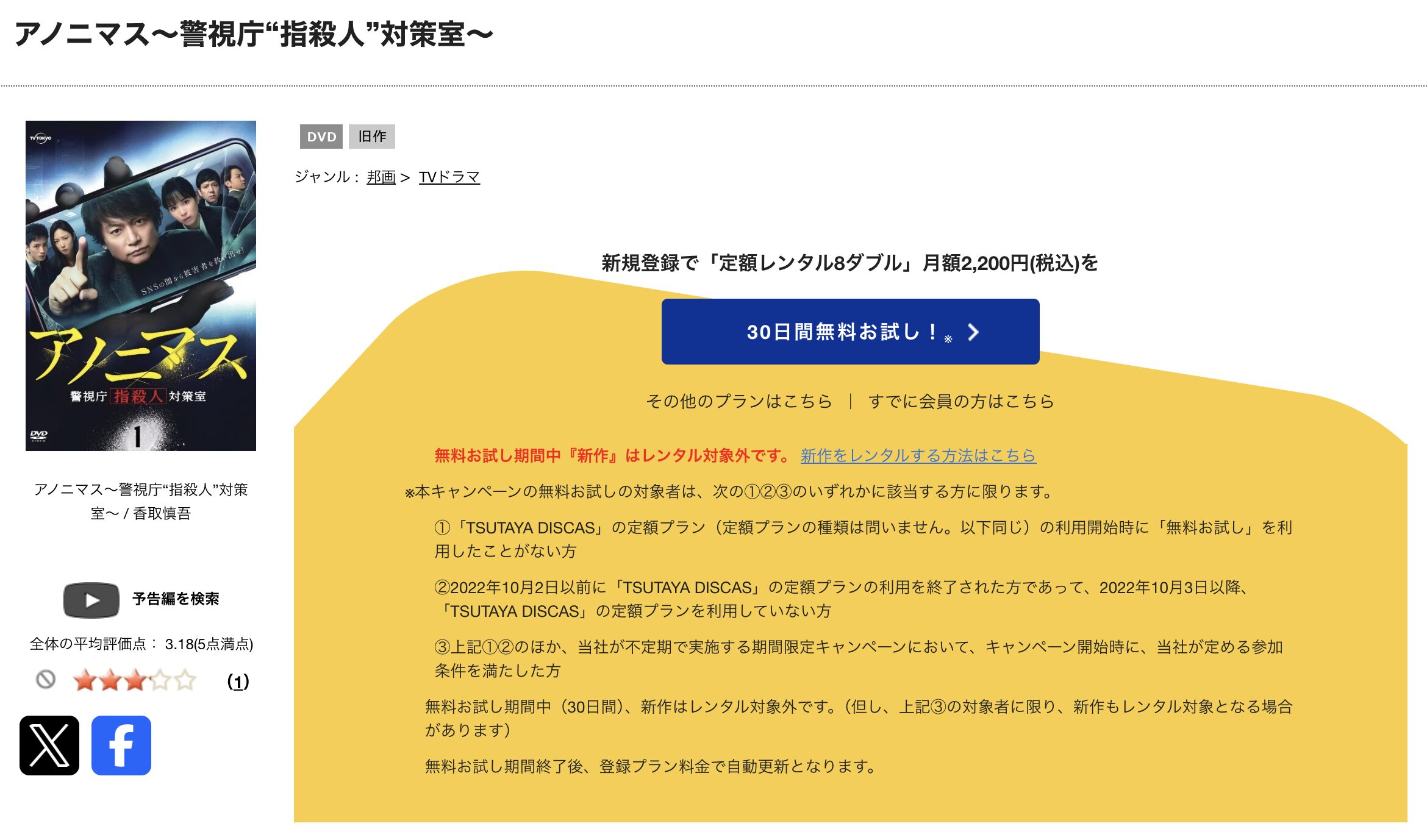 TSUTAYA DISCASのアノニマス〜警視庁”指殺人”対策室〜