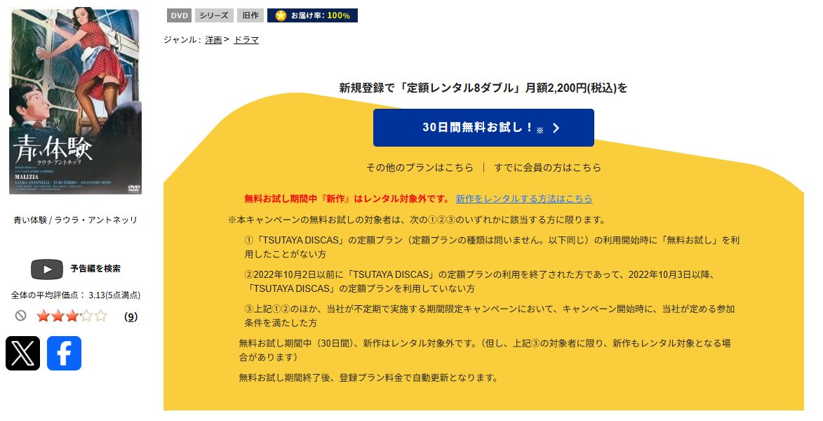 TSUTAYA DISCASの青い体験