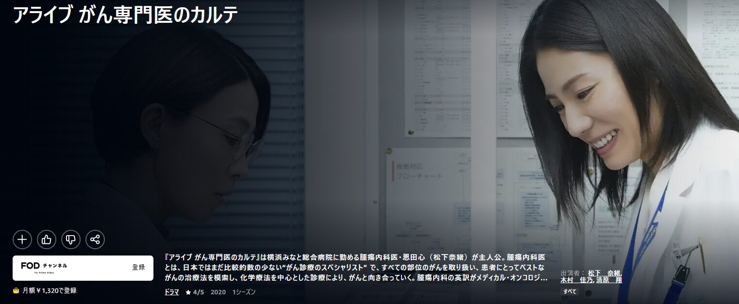 Amazonプライムのアライブ がん専門医のカルテ配信画像