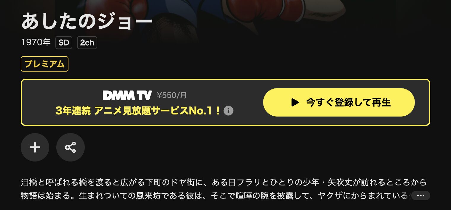 DMM TVのあしたのジョー（1期）配信画像