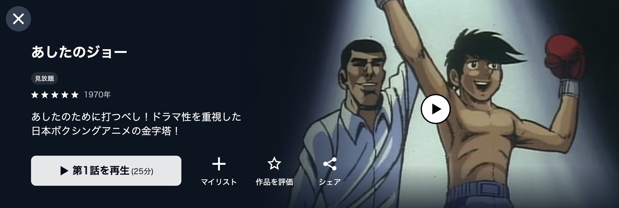 あしたのジョー　動画セットその1 アニメ｜あしたのジョー（1期）の動画を無料で見れる配信サイトまとめ
