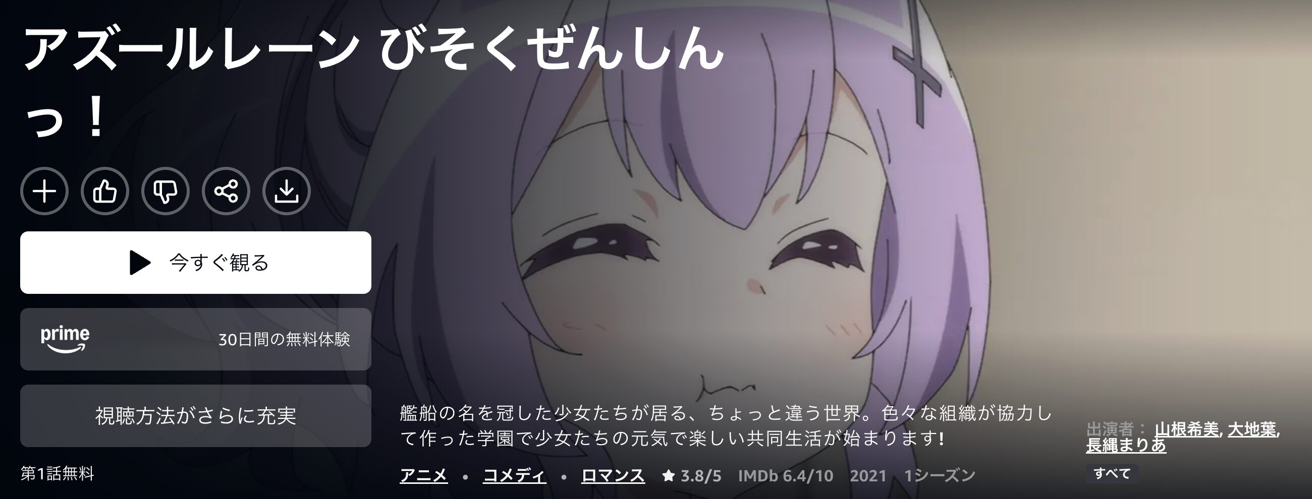 Amazonプライムのアズールレーン びそくぜんしんっ！配信画像