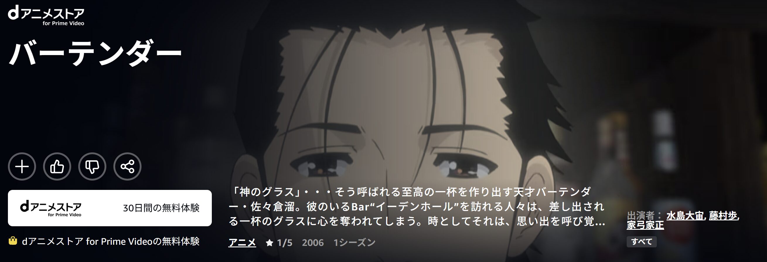 Amazonプライムのバーテンダー配信画像