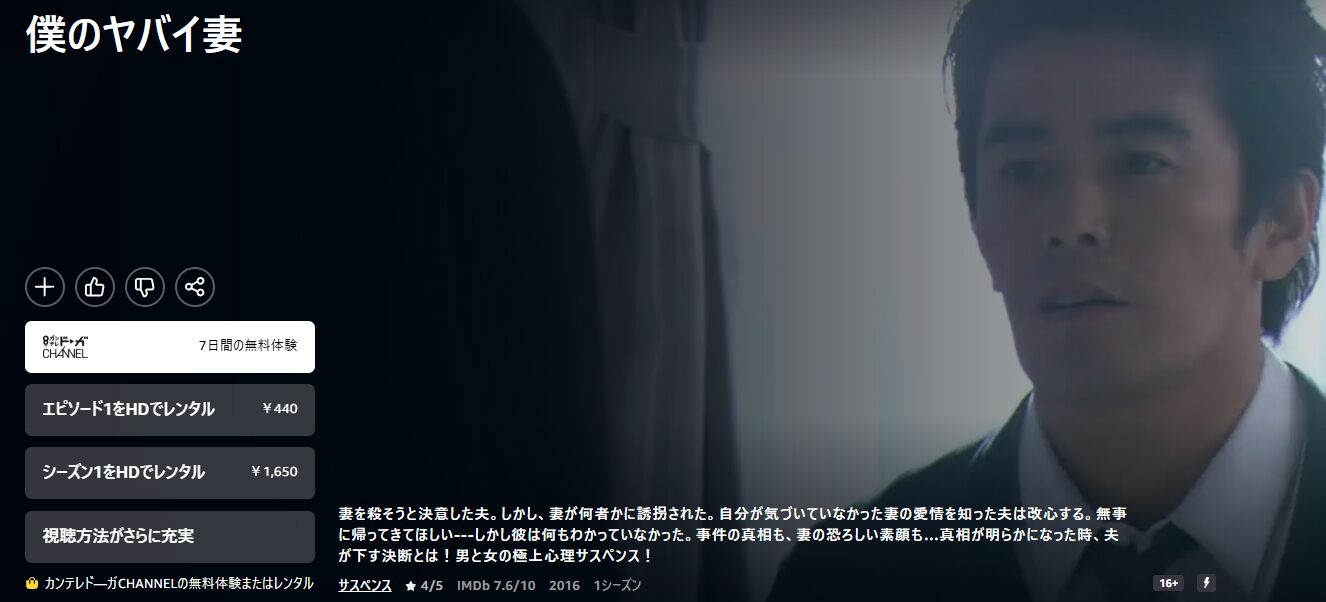 Amazonプライムの僕のヤバイ妻配信画像