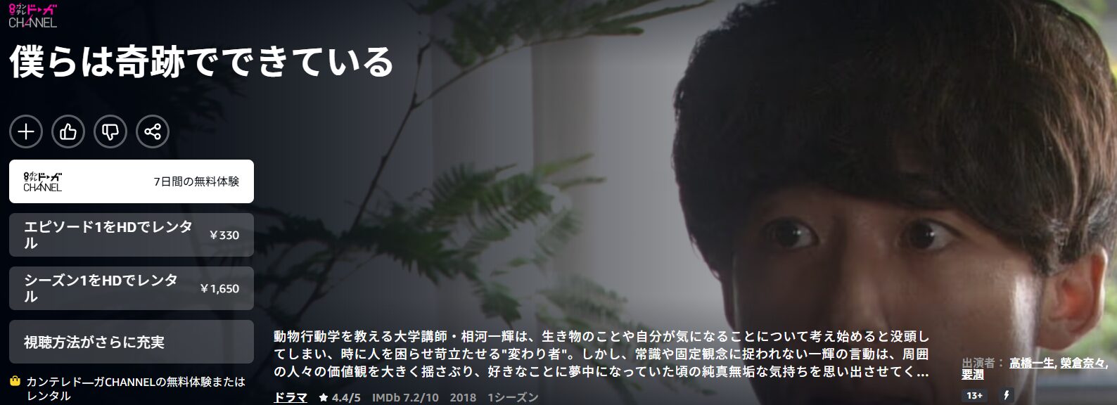 Amazonプライムの僕らは奇跡でできている配信画像