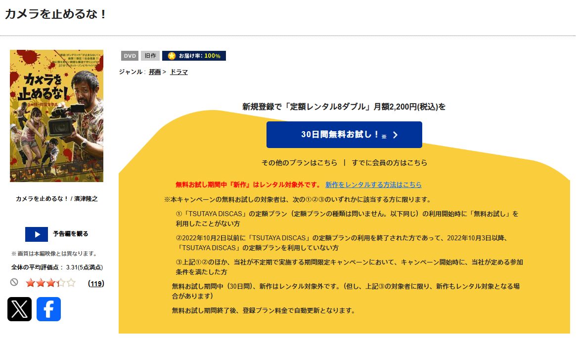 TSUTAYA DISCASのカメラを止めるな!