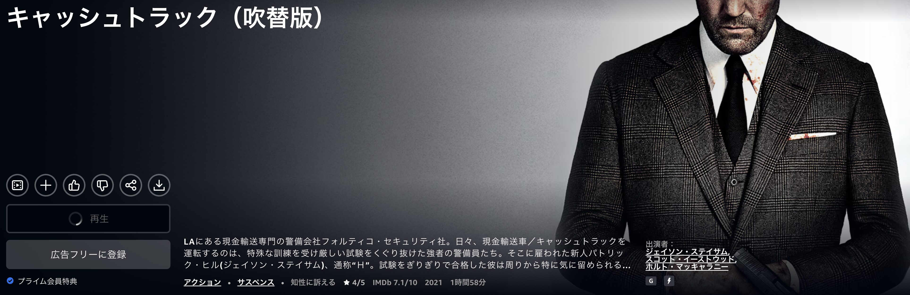 Amazonプライムのキャッシュトラック配信画像