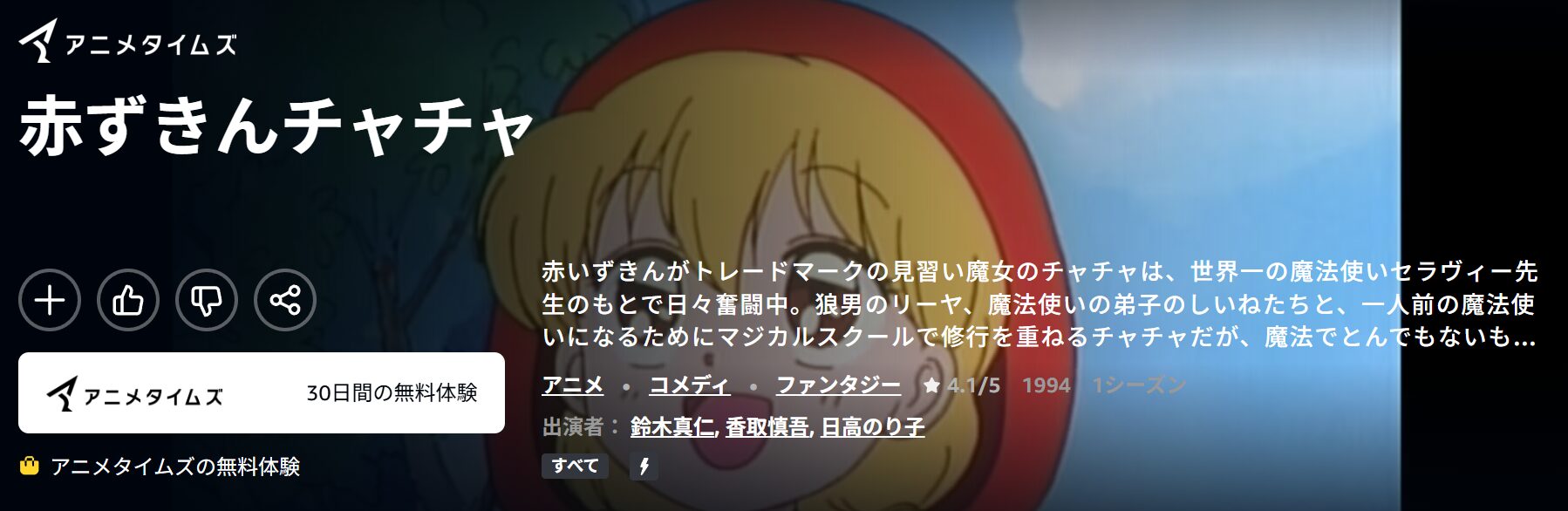 Amazonプライムの赤ずきんチャチャ配信画像