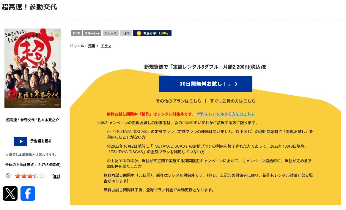 TSUTAYA DISCASの超高速!参勤交代