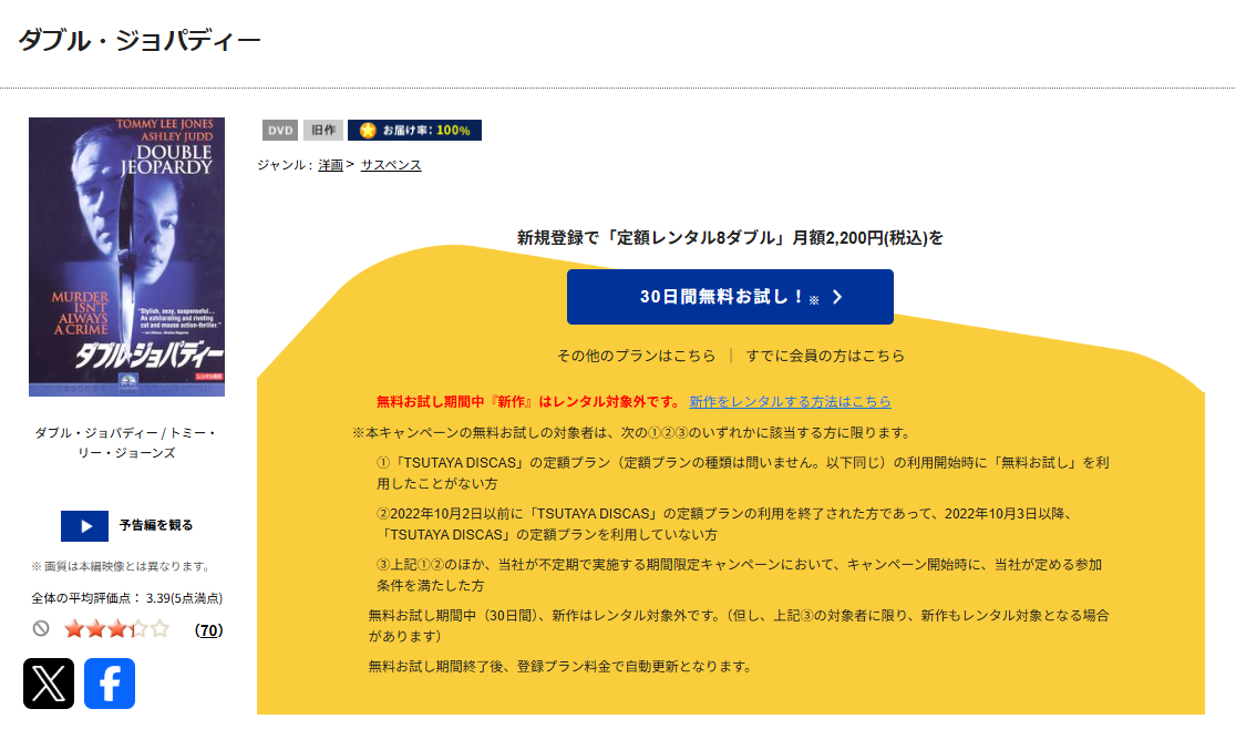 TSUTAYA DISCASのダブル・ジョパディー