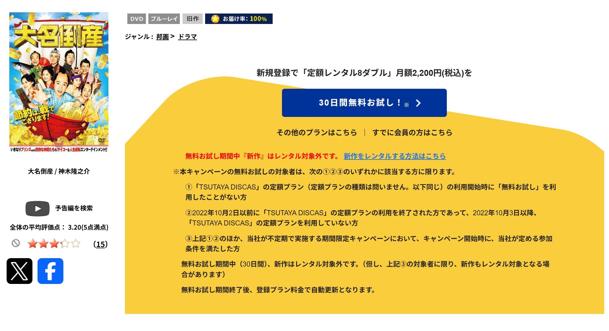 TSUTAYA DISCASの大名倒産