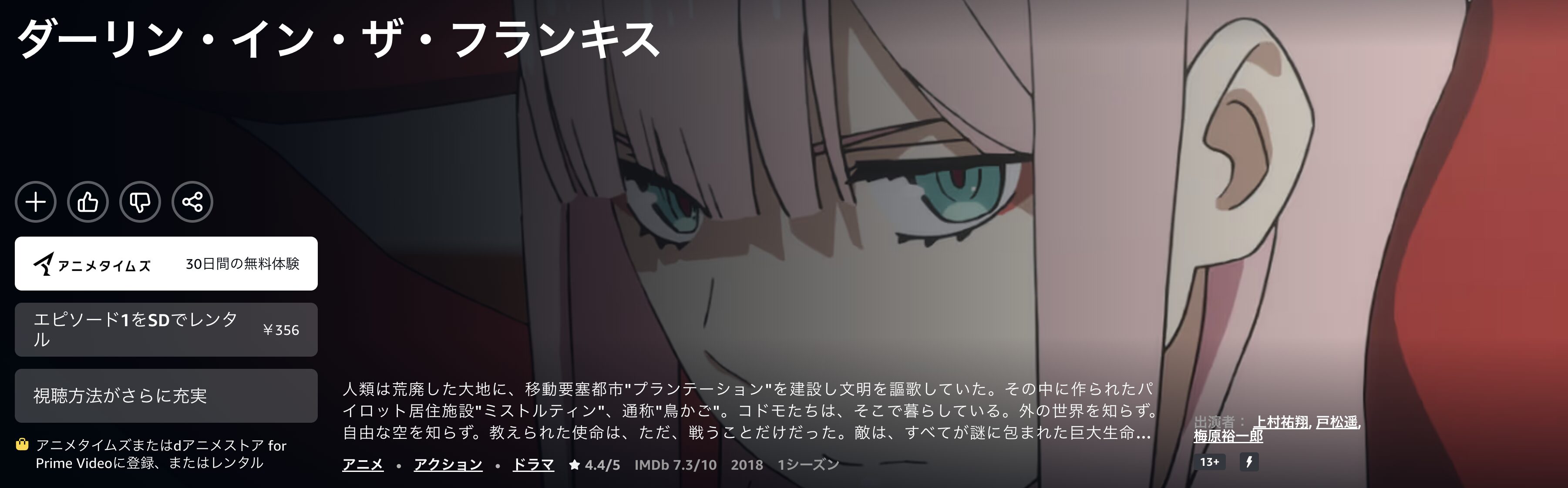 Amazonプライムのダーリン・イン・ザ・フランキス配信画像