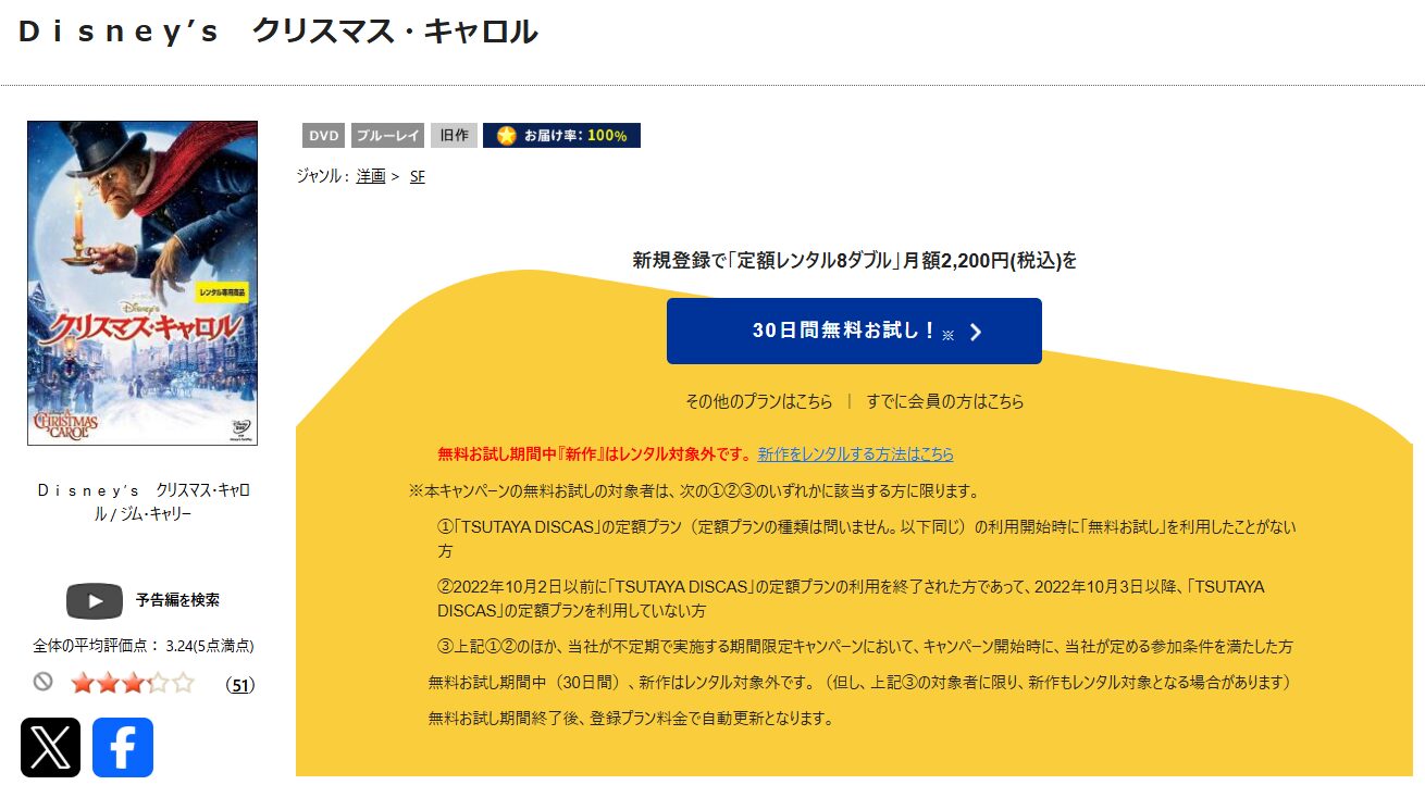 TSUTAYA DISCASのDisney's クリスマス・キャロル