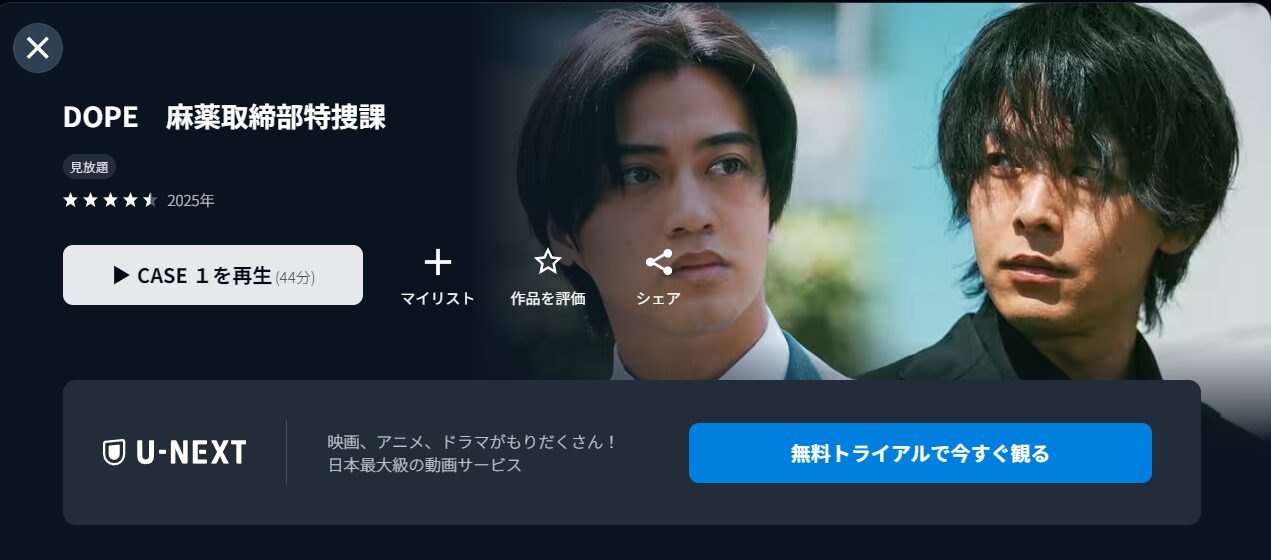 U-NEXTのDOPE 麻薬取締部特捜課配信画像