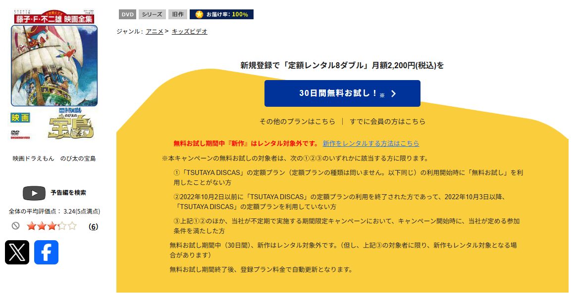 TSUTAYA DISCASのドラえもん のび太の宝島