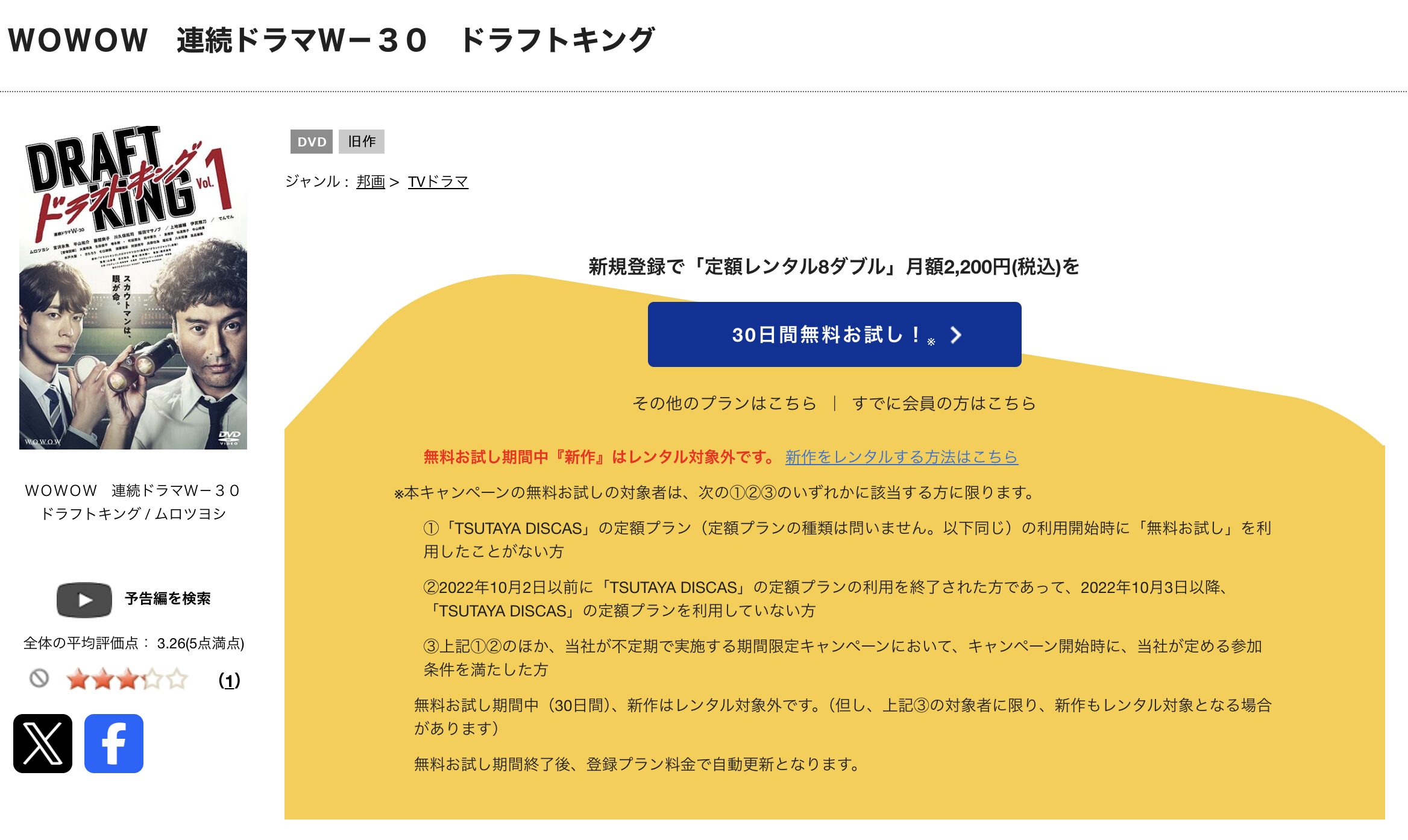 TSUTAYA DISCASのドラフトキング