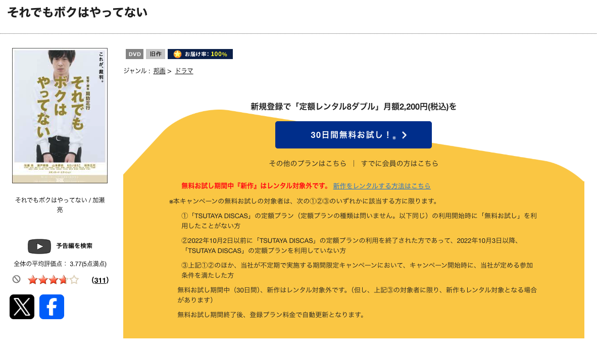 TSUTAYA DISCASのそれでもボクはやってない