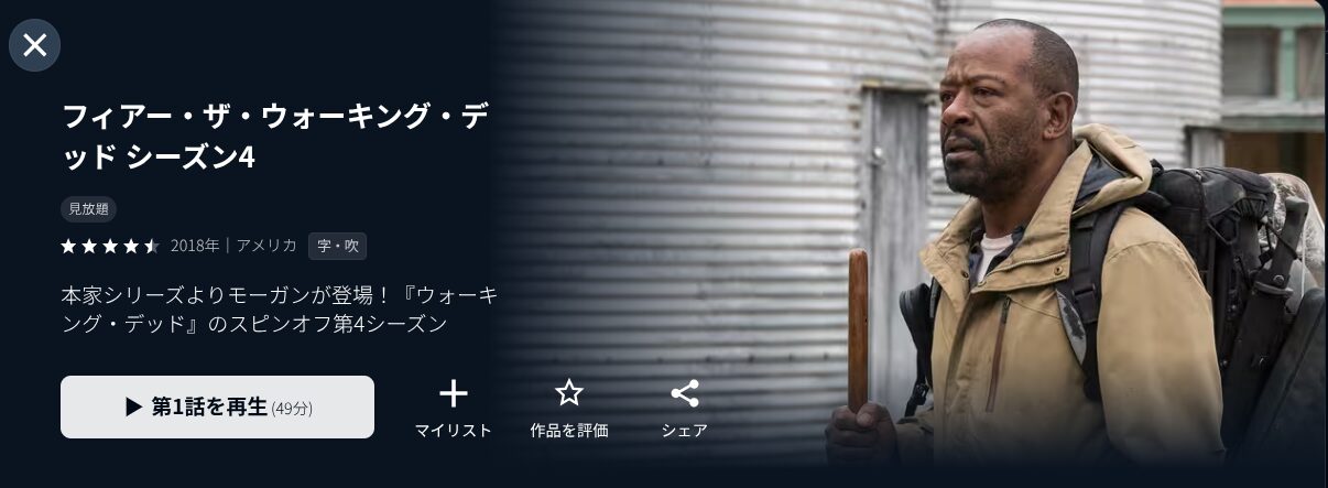 U-NEXTのフィアー・ザ・ウォーキング・デッド シーズン4配信画像