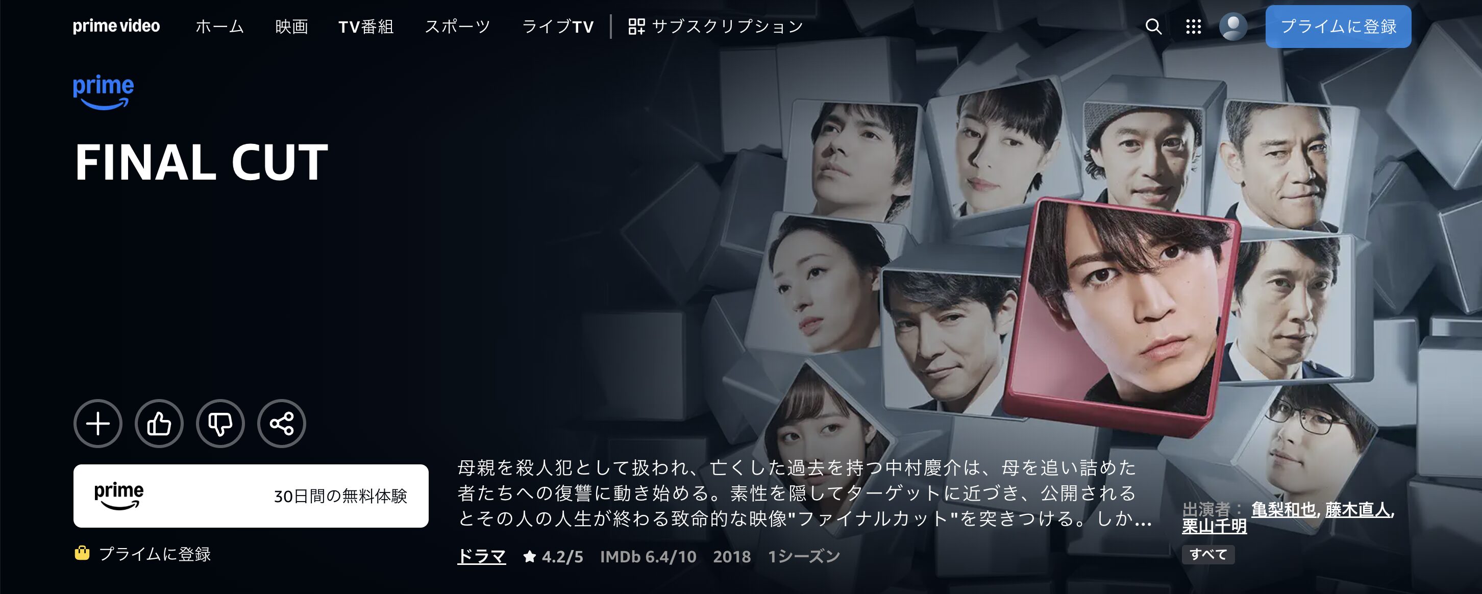 AmazonプライムのFINAL CUT（ファイナルカット）配信画像