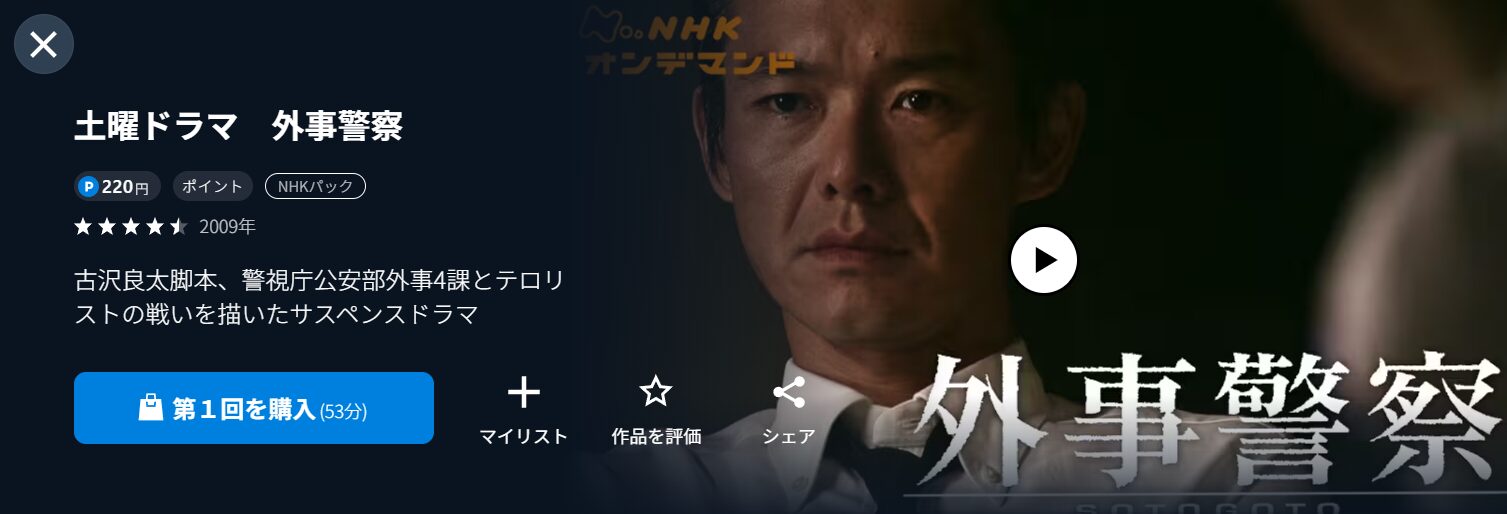 NHKオンデマンドの外事警察配信画像