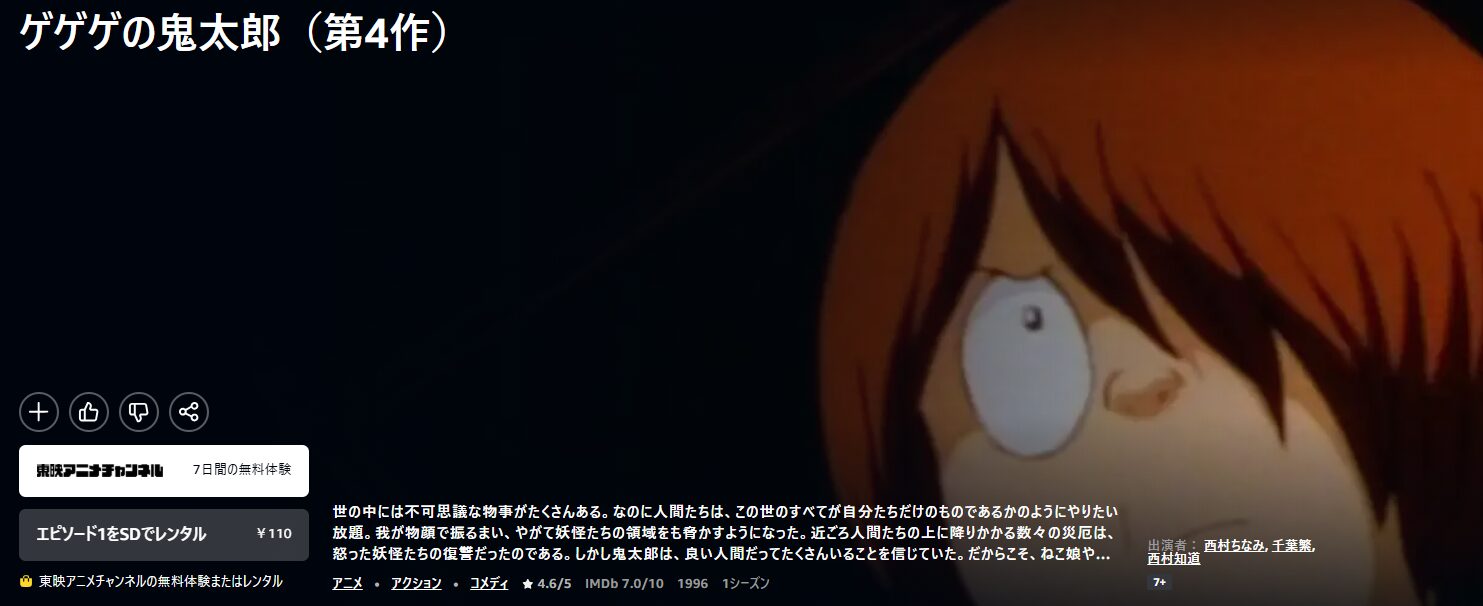 Amazonプライムのゲゲゲの鬼太郎(1996)配信画像