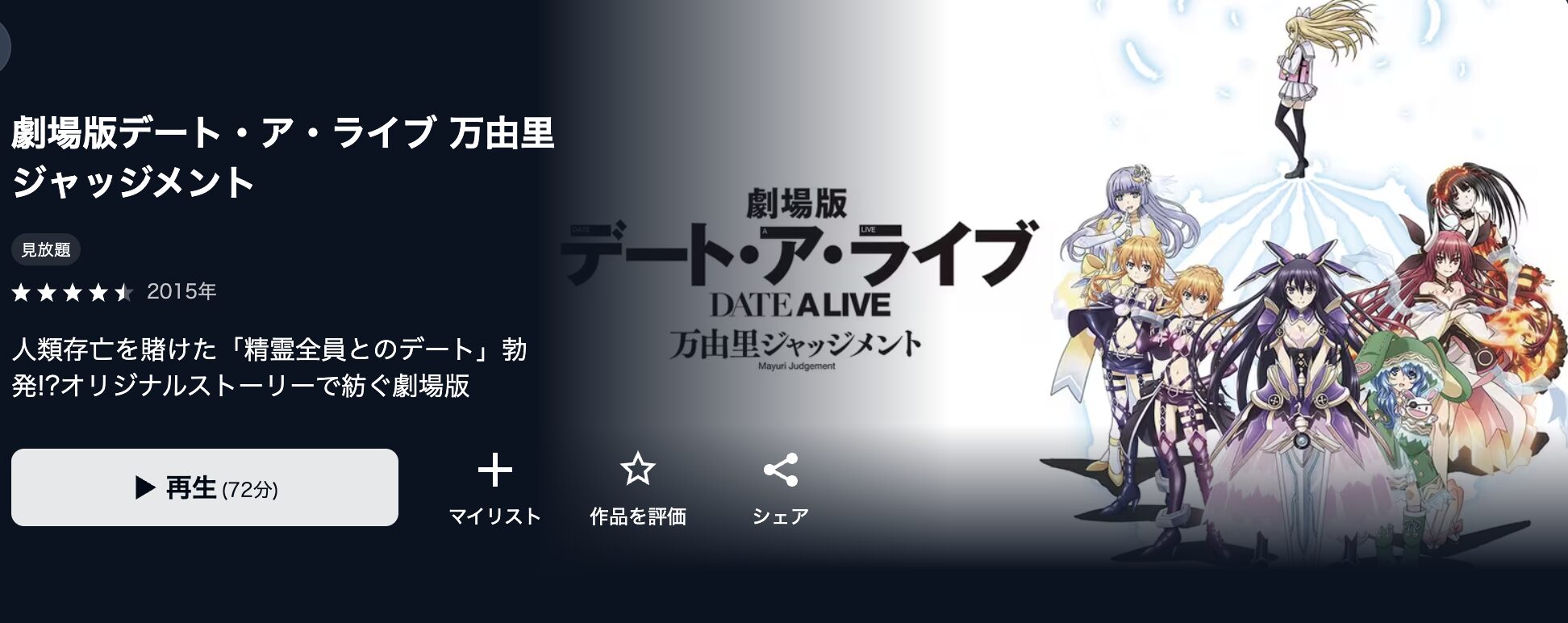 U-NEXTの劇場版デート・ア・ライブ 万由里ジャッジメント配信画像