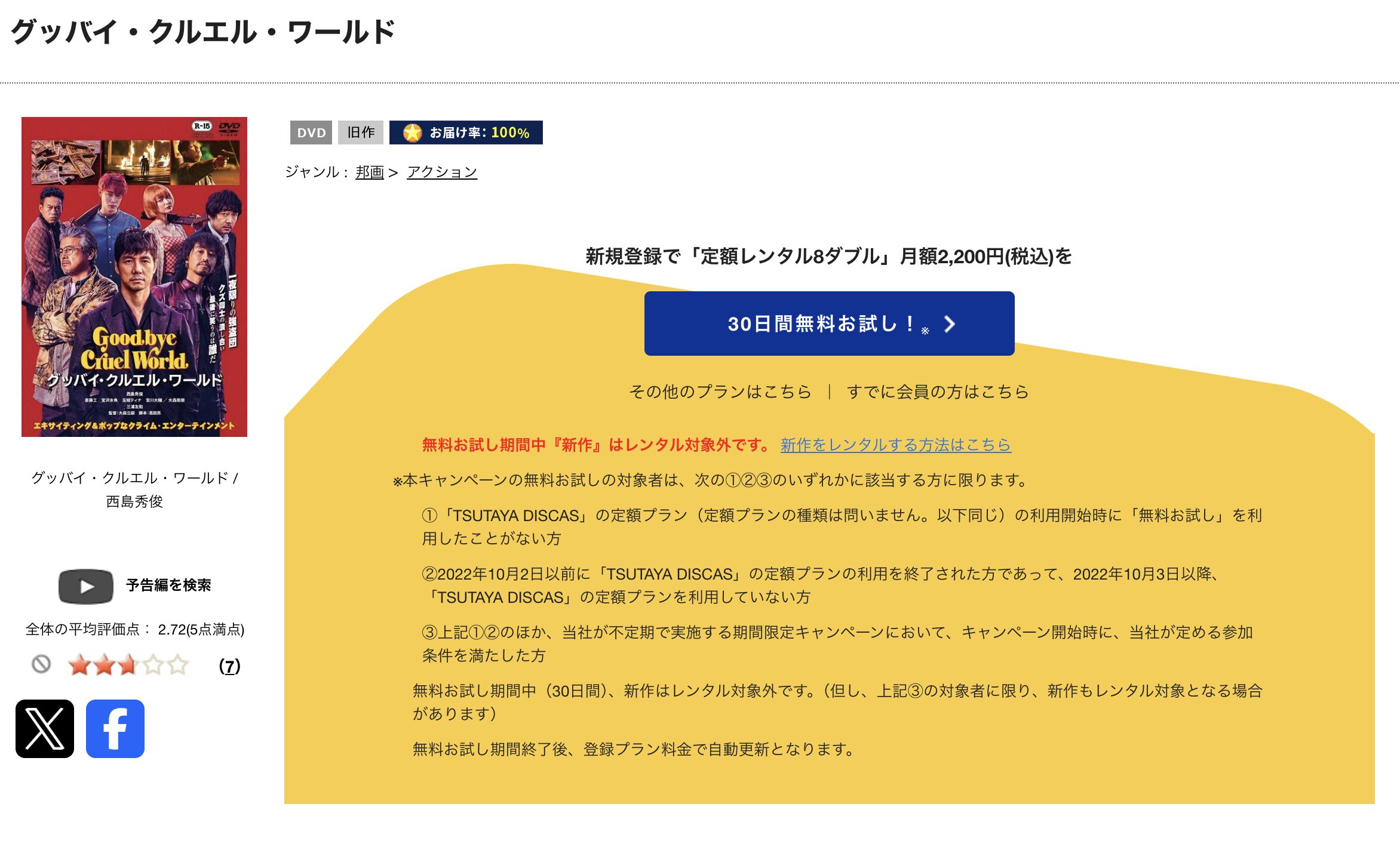 TSUTAYA DISCASのグッバイ・クルエル・ワールド