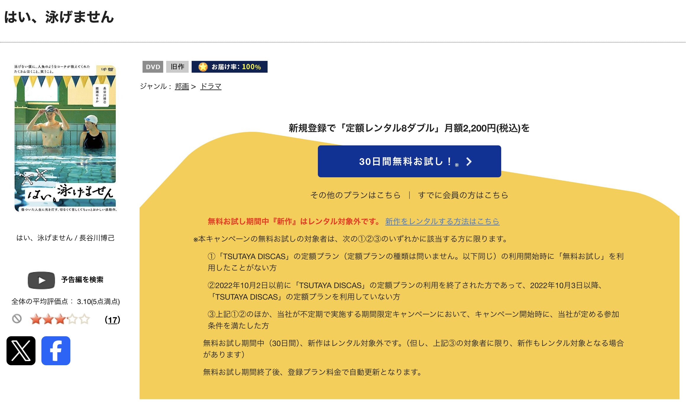 TSUTAYA DISCASのはい、泳げません