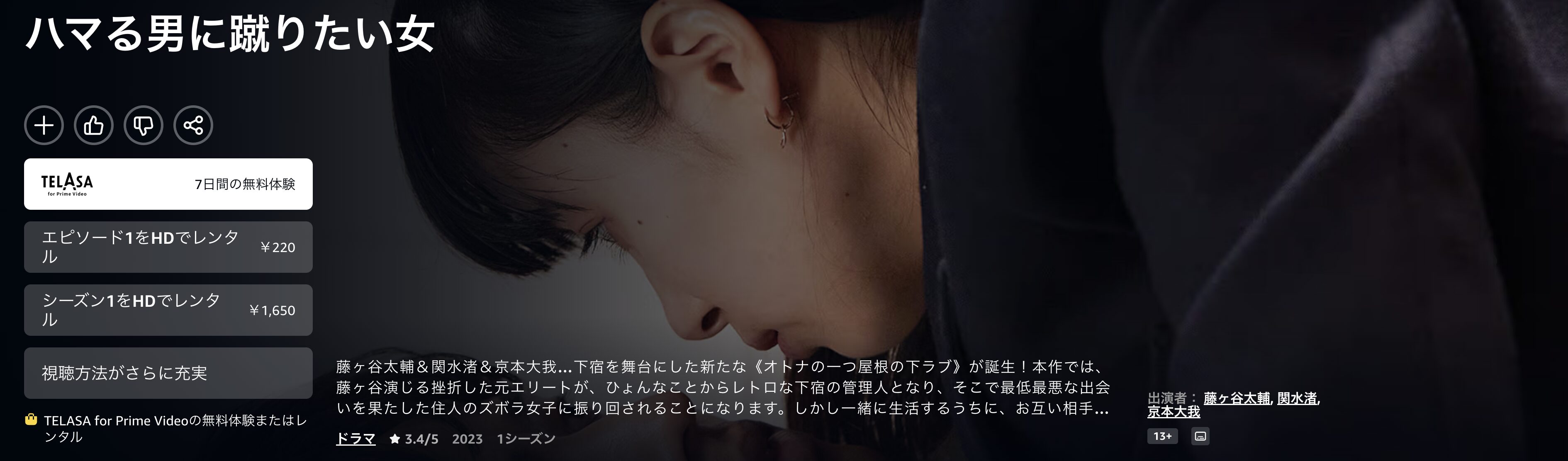 Amazonプライムのハマる男に蹴りたい女配信画像