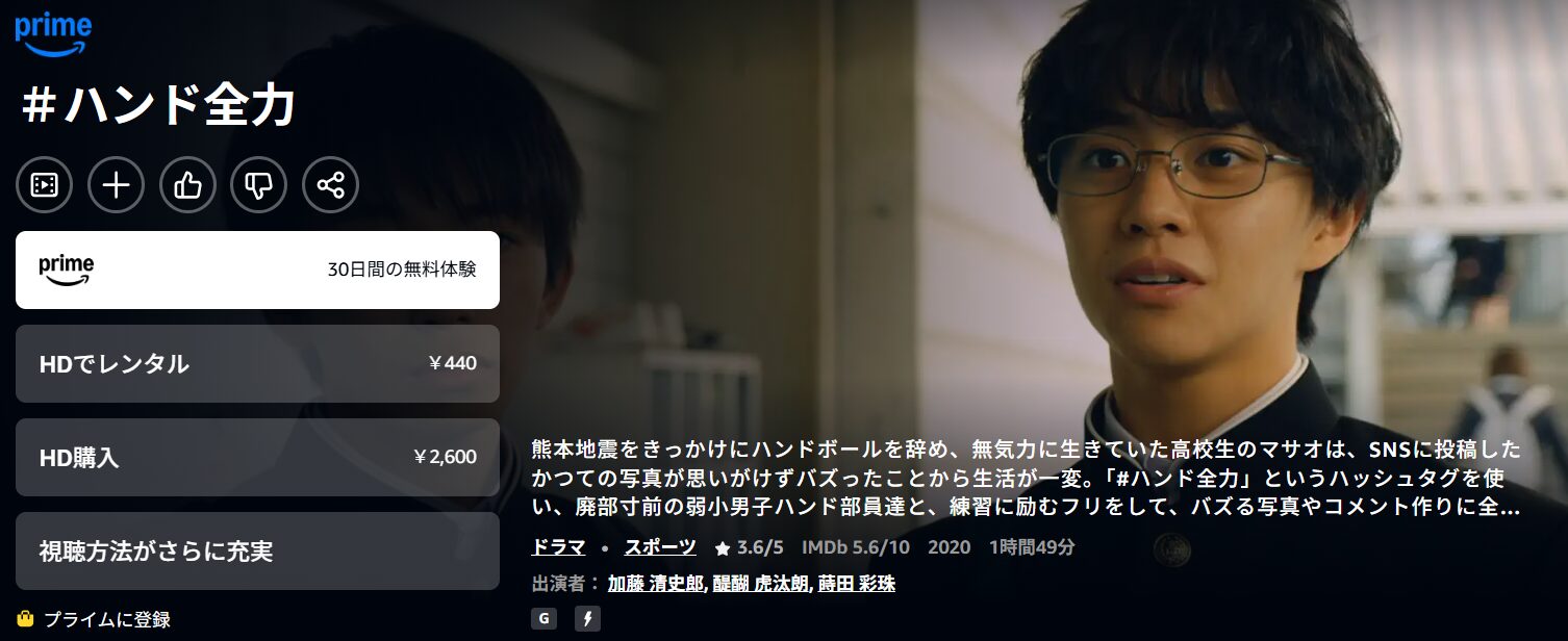 Amazonプライムの#ハンド全力配信画像