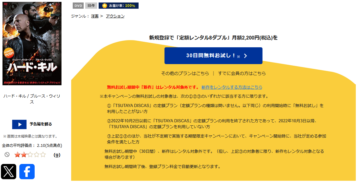 TSUTAYA DISCASのハード・キル