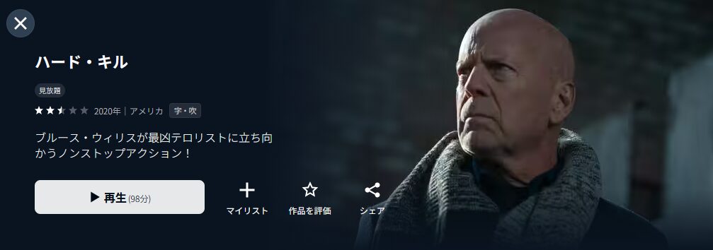 U-NEXTのハード・キル配信画像