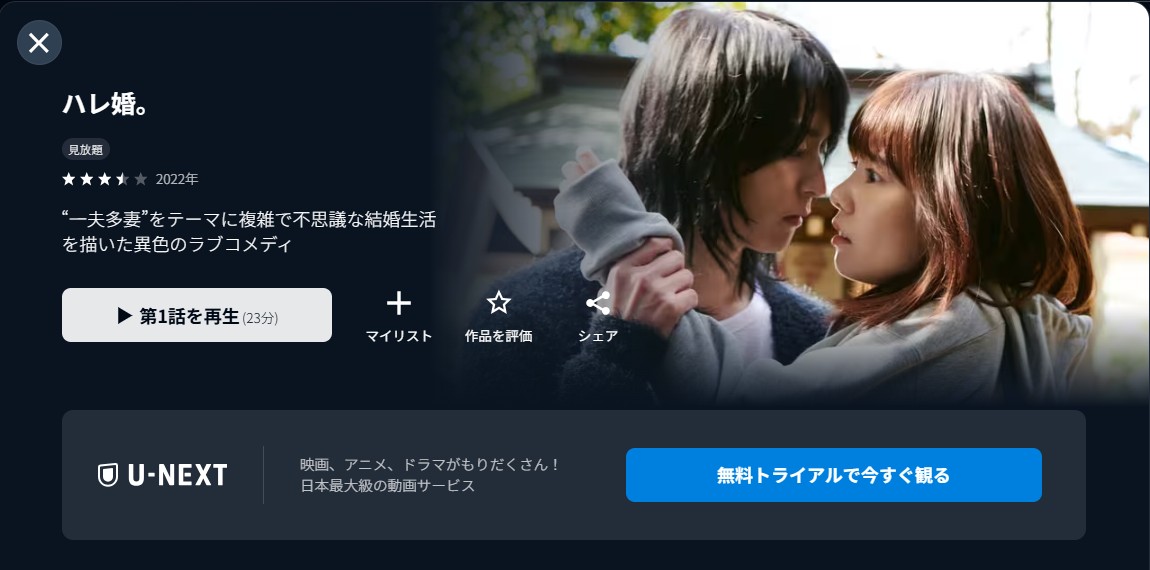 U-NEXTのハレ婚。配信画像