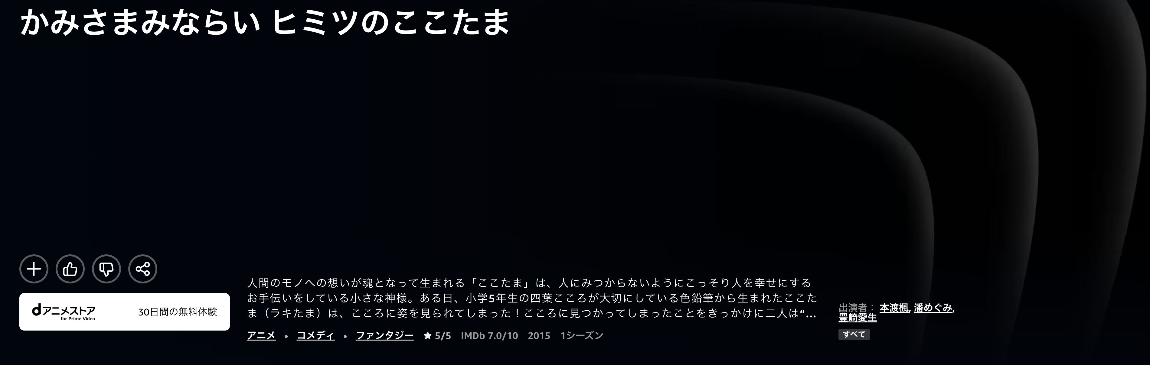 Amazonプライムのかみさまみならい ヒミツのここたま配信画像