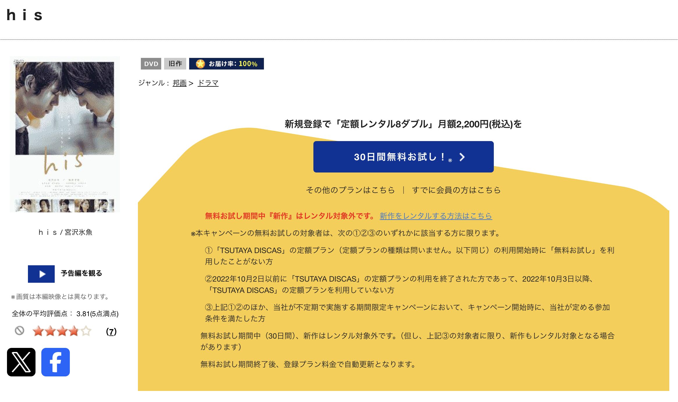 TSUTAYA DISCASのhis
