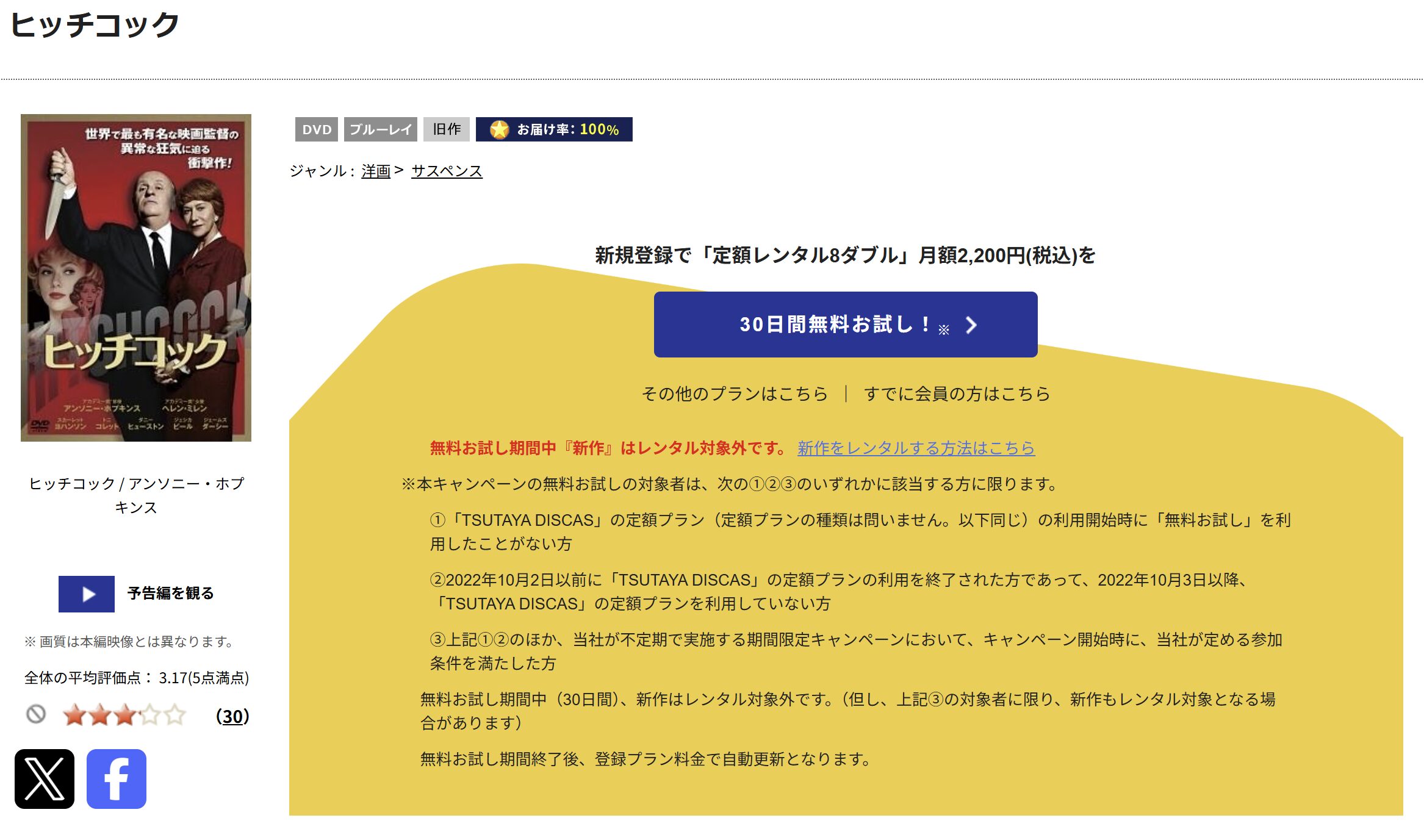 TSUTAYA DISCASのヒッチコック