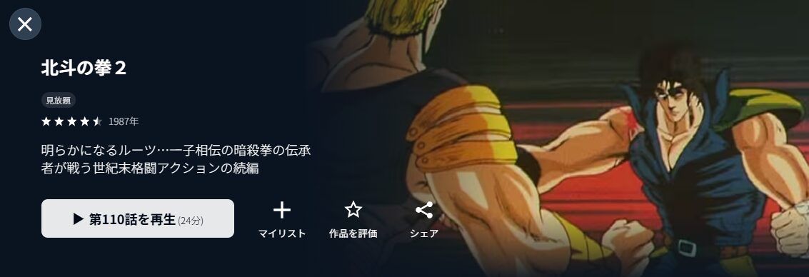 U-NEXTの北斗の拳（2期）配信画像
