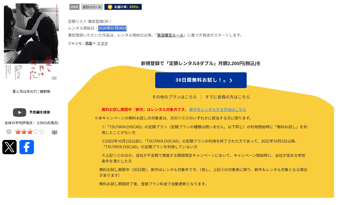 TSUTAYA DISCASの星と月は天の穴