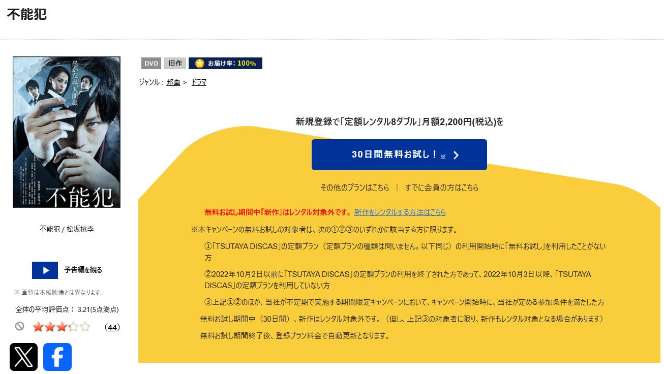 TSUTAYA DISCASの不能犯