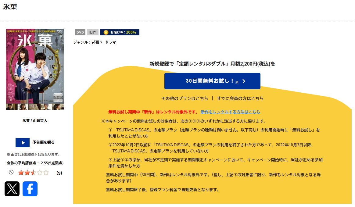 TSUTAYA DISCASの氷菓(実写)