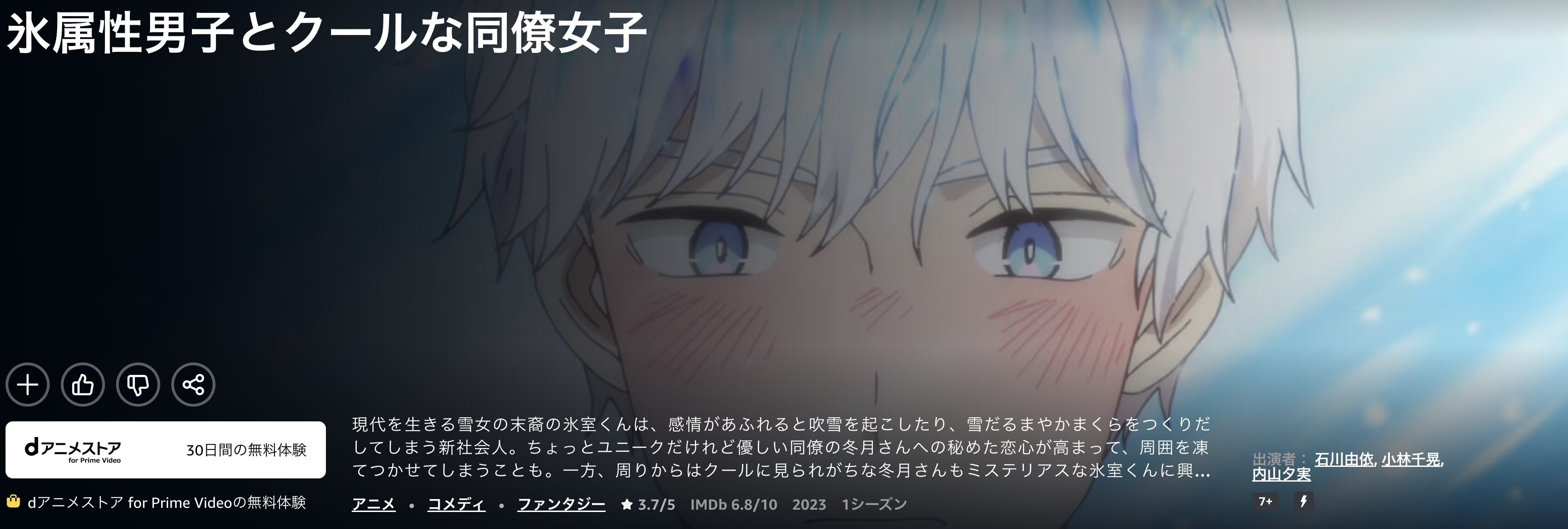 Amazonプライムの氷属性男子とクールな同僚女子配信画像