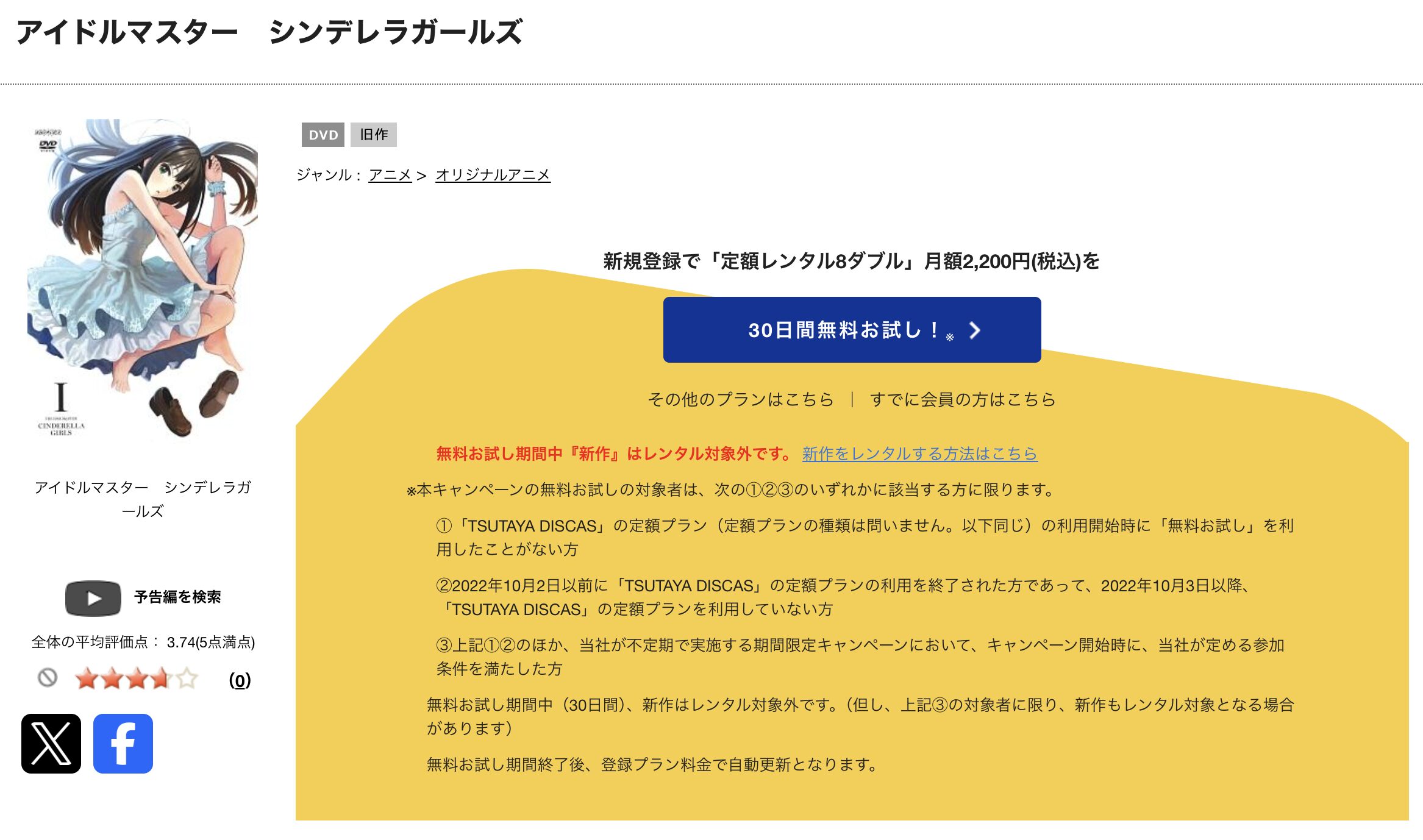 TSUTAYA DISCASのアイドルマスター シンデレラガールズ
