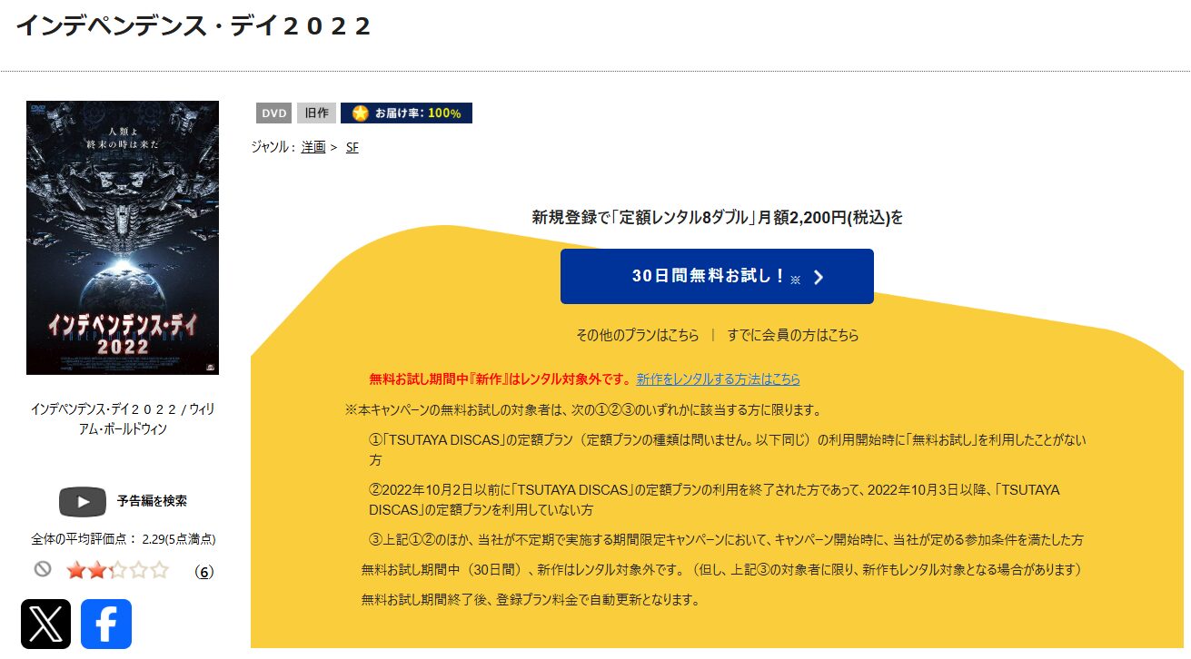 TSUTAYA DISCASのインデペンデンス・デイ２０２２
