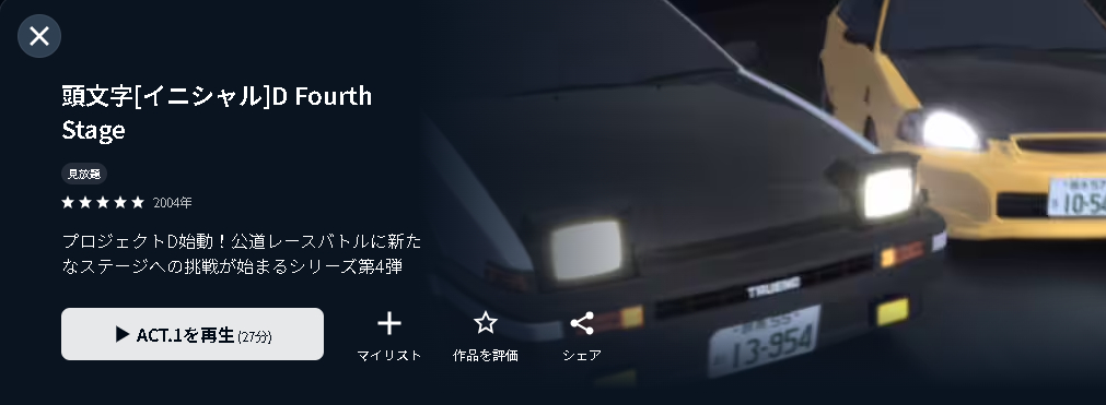 U-NEXTの頭文字D Fourth Stage（4期）配信画像