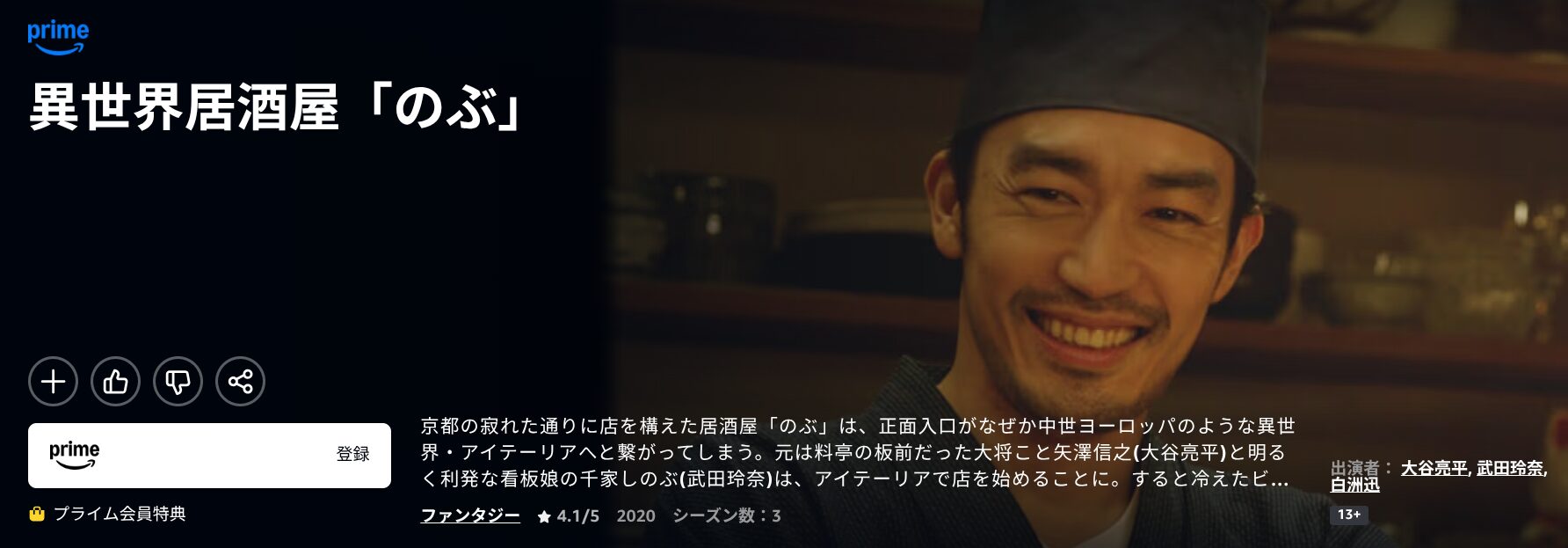 Amazonプライムの異世界居酒屋のぶ配信画像