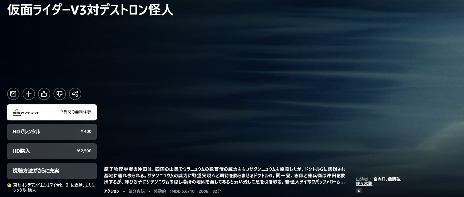 Amazonプライムの仮面ライダーV3対デストロン怪人配信画像