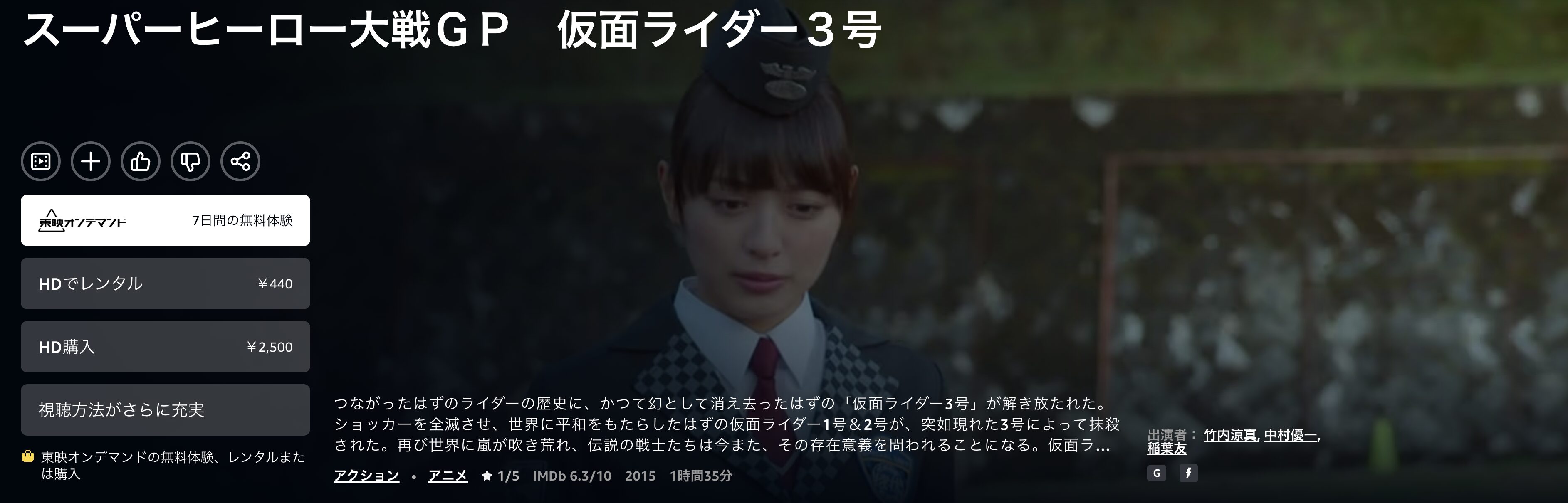 Amazonプライムのスーパーヒーロー大戦GP 仮面ライダー3号配信画像